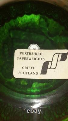 Rare L. E. PERTHSHIRE Millefiori GREEN CHRISTMAS BELLS 1994 Paperweight