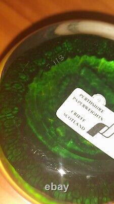 Rare L. E. PERTHSHIRE Millefiori GREEN CHRISTMAS BELLS 1994 Paperweight