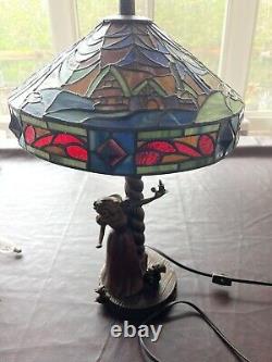 Rare Limited Edition Disney Tiffany Style Stained Glass Snow White & Dwarfs Lamp