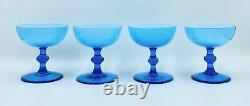 Rare Vintage Set 4 Italian Carlo Moretti Blue Champagne Coupe Cocktail Glasses