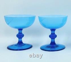 Rare Vintage Set 4 Italian Carlo Moretti Blue Champagne Coupe Cocktail Glasses