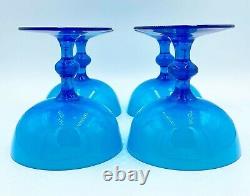 Rare Vintage Set 4 Italian Carlo Moretti Blue Champagne Coupe Cocktail Glasses