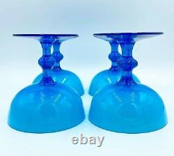 Rare Vintage Set 4 Italian Carlo Moretti Blue Champagne Coupe Cocktail Glasses