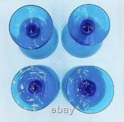 Rare Vintage Set 4 Italian Carlo Moretti Blue Champagne Coupe Cocktail Glasses