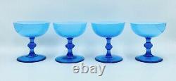 Rare Vintage Set 4 Italian Carlo Moretti Blue Champagne Coupe Cocktail Glasses