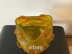 Rare Yellow Blenko Signed Blob Vase #597- Prunted Rose Bowl Wayne Husted 1959