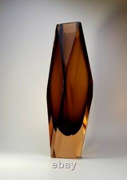 Rare size 30cm. 70s Alessandro Mandruzzato Sommerso Murano Faceted Glass Vase