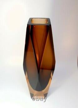 Rare size 30cm. 70s Alessandro Mandruzzato Sommerso Murano Faceted Glass Vase