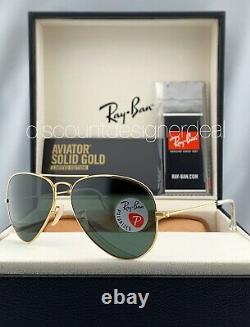 Ray Ban Aviator RB3025K Sunglasses 160/N5 SOLID 18K Gold Green Polarized Lens 58