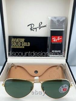 Ray Ban Aviator RB3025K Sunglasses 160/N5 SOLID 18K Gold Green Polarized Lens 58