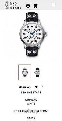 Sea The Stars Guineas White Steel on Leather Strap Watch. Men's Sapphire Glass