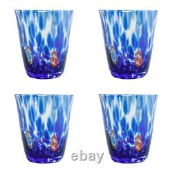 Set of 4 Four Murano Glass Tumblers Blue Millefiori 11cm