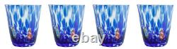 Set of 4 Four Murano Glass Tumblers Blue Millefiori 11cm