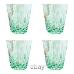 Set of 4 Four Murano Glass Tumblers Green Millefiori 11cm