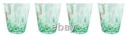 Set of 4 Four Murano Glass Tumblers Green Millefiori 11cm