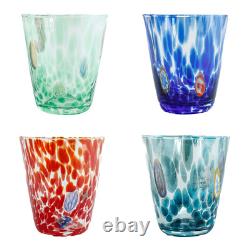 Set of 4 Four Murano Glass Tumblers Green Red Blue Millefiori 11cm