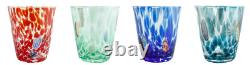 Set of 4 Four Murano Glass Tumblers Green Red Blue Millefiori 11cm