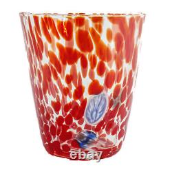 Set of 4 Four Murano Glass Tumblers Green Red Blue Millefiori 11cm