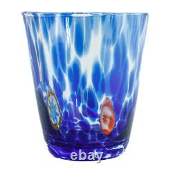 Set of 4 Four Murano Glass Tumblers Green Red Blue Millefiori 11cm