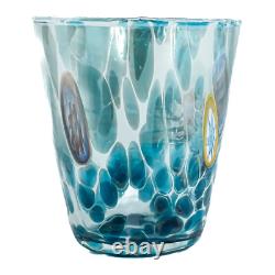 Set of 4 Four Murano Glass Tumblers Green Red Blue Millefiori 11cm