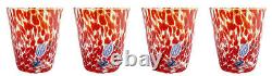 Set of 4 Four Murano Glass Tumblers Red Millefiori 11cm