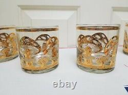 Set of 4 Vintage Culver LTD 22K Gold Mushroom Lowball Drinking Glasses MCM