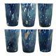 Set Of 6 Murano Glass Drinking Art Glasses Tumbler Blue Hand Made Millefiori Set