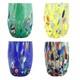 Set Of Four 4 Murano Glass Art Tumblers Blue Multi Green Yellow Millefiori