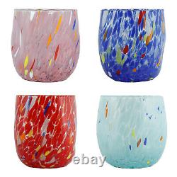 Set of Four 4 Murano Glass Drinking Art Tumbler Pink Red Blue Multi Millefiori