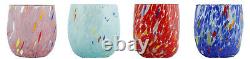 Set of Four 4 Murano Glass Drinking Art Tumbler Pink Red Blue Multi Millefiori