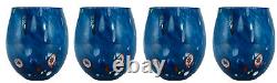 Set of Four 4 Murano Glass Drinking Tumblers Blue Handmade Millefiori Venice