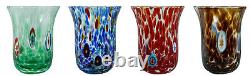 Set of Four 4 Murano Glass Drinking Tumblers Blue Red Brown Multi Millefiori