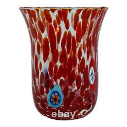 Set of Four 4 Murano Glass Drinking Tumblers Blue Red Brown Multi Millefiori