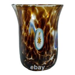 Set of Four 4 Murano Glass Drinking Tumblers Blue Red Brown Multi Millefiori
