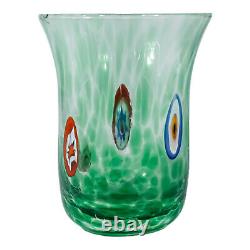 Set of Four 4 Murano Glass Drinking Tumblers Blue Red Brown Multi Millefiori