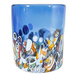 Set of Four 4 Murano Glasses Tumblers Red Purple Blue Multi Venice Millefiori