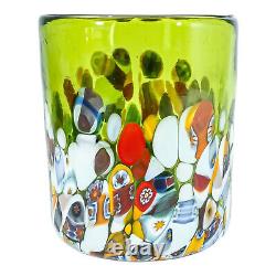 Set of Four 4 Murano Glasses Tumblers Red Purple Blue Multi Venice Millefiori