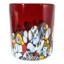 Set of Four 4 Murano Glasses Tumblers Red Purple Blue Multi Venice Millefiori