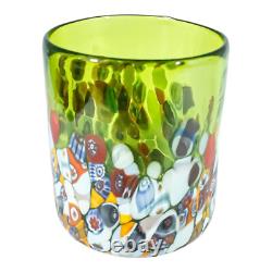 Set of Four 4 Murano Glasses Tumblers Red Purple Blue Multi Venice Millefiori