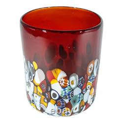 Set of Four 4 Murano Glasses Tumblers Red Purple Blue Multi Venice Millefiori