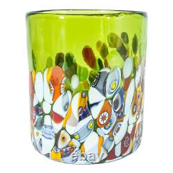 Set of Four 4 Murano Glasses Tumblers Red Purple Blue Multi Venice Millefiori