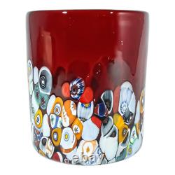 Set of Four 4 Murano Glasses Tumblers Red Purple Blue Multi Venice Millefiori
