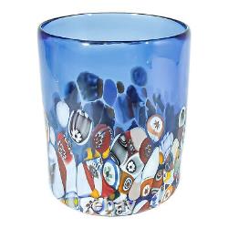 Set of Four 4 Murano Glasses Tumblers Red Purple Blue Multi Venice Millefiori