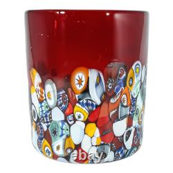 Set of Four 4 Murano Glasses Tumblers Red Purple Blue Multi Venice Millefiori