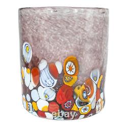 Set of Four 4 Murano Glasses Tumblers Red Purple Blue Multi Venice Millefiori