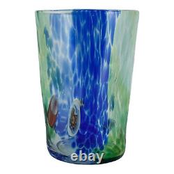 Set of Four Murano Glass Drinking Tumbler Green Blue Multi Millefiori