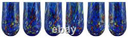 Set of Six 6 Murano Glass Drinking Tumbler Blue Multi Millefiori 14cm