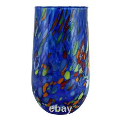 Set of Six 6 Murano Glass Drinking Tumbler Blue Multi Millefiori 14cm