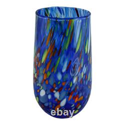 Set of Six 6 Murano Glass Drinking Tumbler Blue Multi Millefiori 14cm