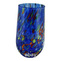 Set of Six 6 Murano Glass Drinking Tumbler Blue Multi Millefiori 14cm